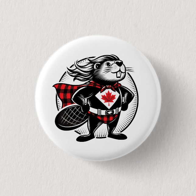 Canadian Beaver Superhero 1 Inch Round Button (Front)