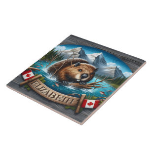 Canadian Beaver Swimming in Mountain Lake Tile