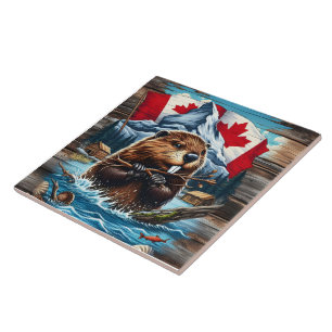 Canadian Beaver with Blue Ocean Tile