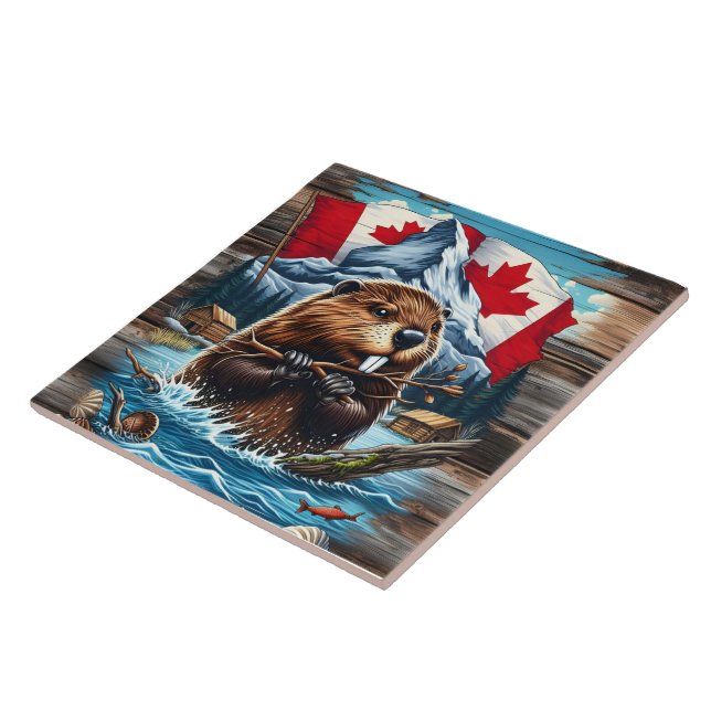 Canadian Beaver with Blue Ocean Tile (Side)