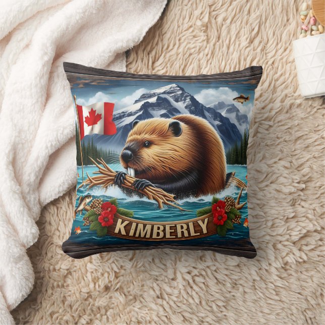 Canadian Beaver With Flag Near Kimberly Throw Pillow (Blanket)
