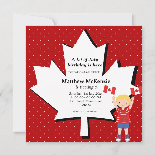 Canadian Birthday boy Invitation (Front)