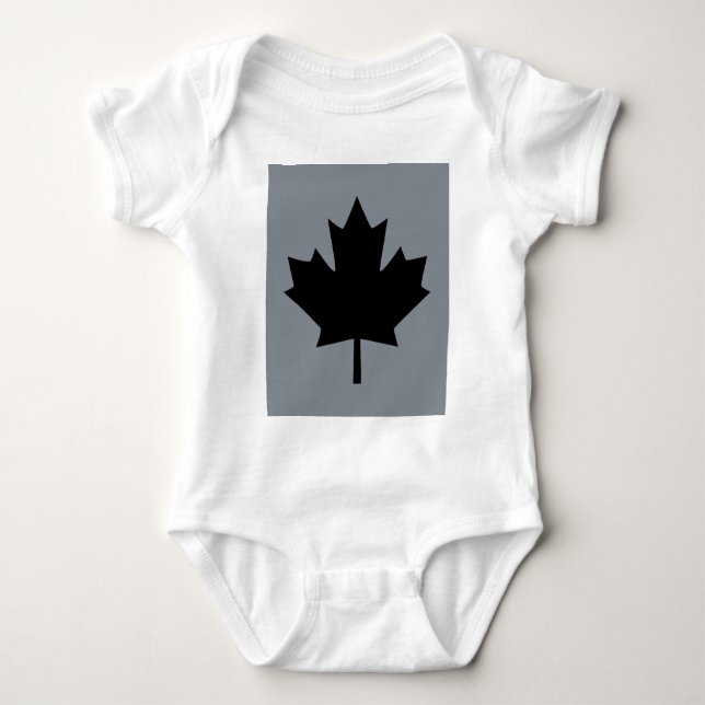 Canadian Black Maple Leaf Design Baby Bodysuit (Front)