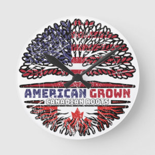 Canadian Canada US American USA United States Tree Round Clock