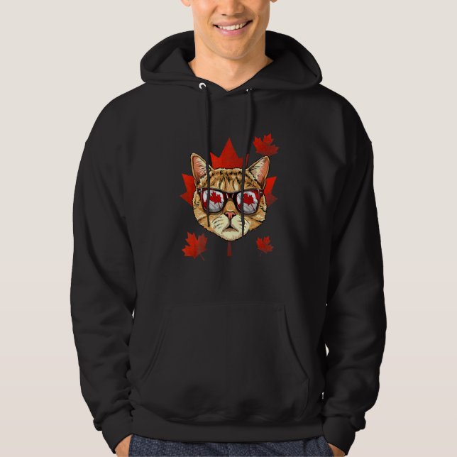Canadian Cat Maple Ree Leaf Canada Flag Kitten Cat Hoodie (Front)