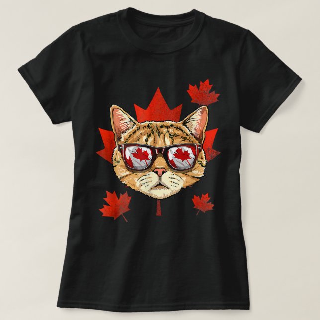 Canadian Cat Maple Ree Leaf Canada Flag Kitten Cat T-Shirt (Design Front)