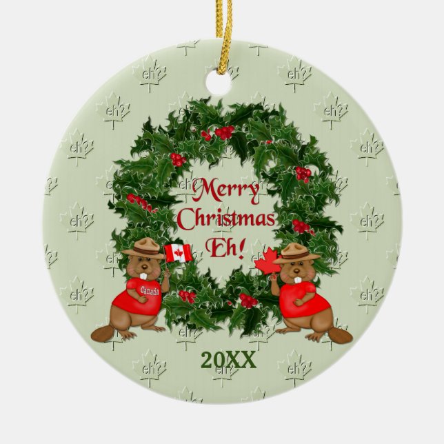 Canadian Christmas Ceramic Ornament (Front)