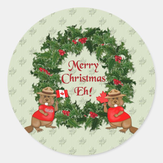 Canadian Christmas Classic Round Sticker (Front)