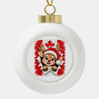 Canadian Christmas Reindeer Ceramic Ball Christmas Ornament