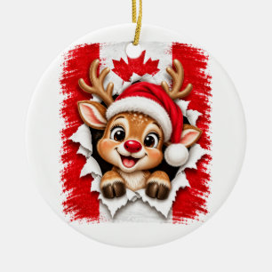Canadian Christmas Reindeer Ceramic Ornament