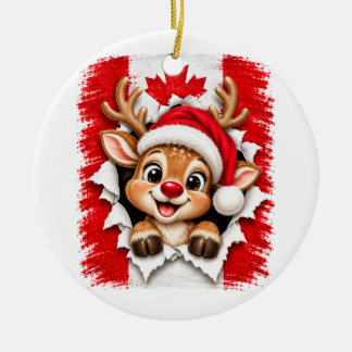 Canadian Christmas Reindeer Ceramic Ornament