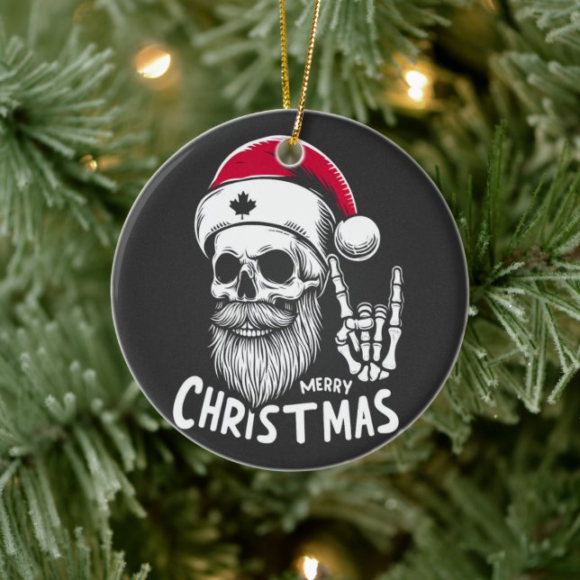 Canadian Christmas Skull  Ceramic Ornament (Tree)