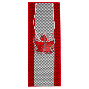 Canadian Chrome Maple Leaf on Carbon Fiber Styles Wine Gift Bag