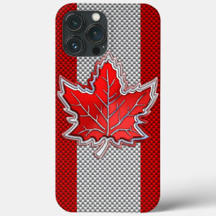 Canadian Chrome Maple Leaf on Carbon Fibre Styles iPhone 13 Pro Max Case