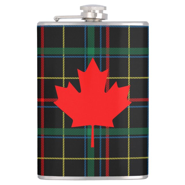 Canadian Cottage Plaid Maple Leaf Hip Flask (Front)