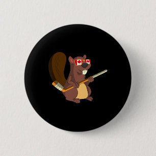Canadian Cute Animal Gift Beaver Maple Leaf Hockey 2 Inch Round Button