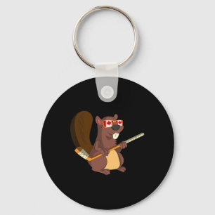 Canadian Cute Animal Gift Beaver Maple Leaf Hockey Keychain