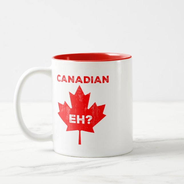 Canadian Eh? Maple Leaf Two-Tone Coffee Mug (Left)