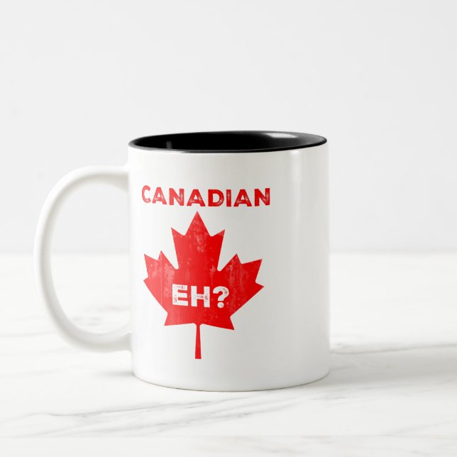 Canadian Eh? Maple Leaf Two-Tone Coffee Mug (Left)