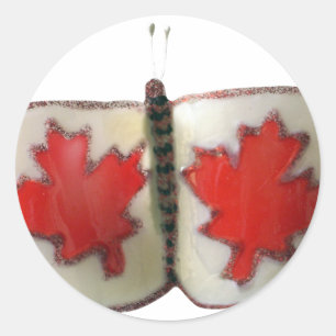 Canadian Flag Butterfly Design Classic Round Sticker