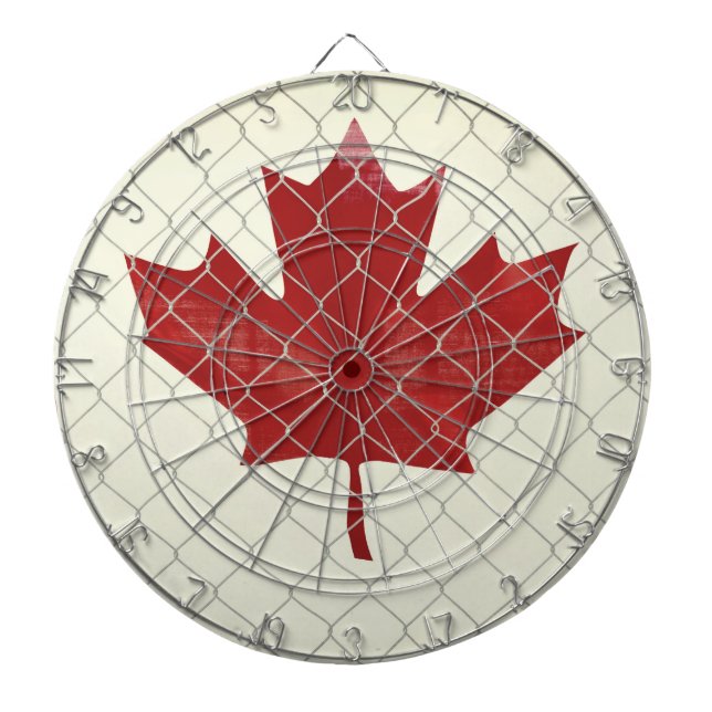 Canadian Flag. Chain Link Fence. Rustic. Cool. Dartboard (Front)