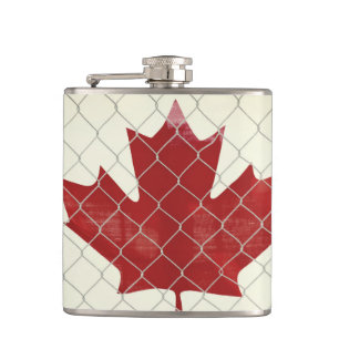 Canadian Flag. Chain Link Fence. Rustic. Cool. Hip Flask