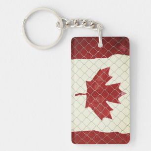 Canadian Flag. Chain Link Fence. Rustic. Cool. Keychain