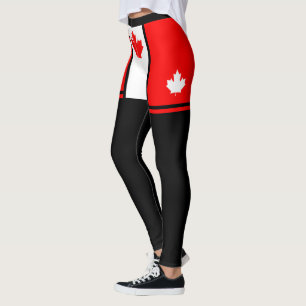 Canadian Flag colors with Maple and Black Stripes Leggings
