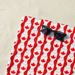 Canadian Flag Colours Maple Leaf Hearts Patriotic Beach Towel