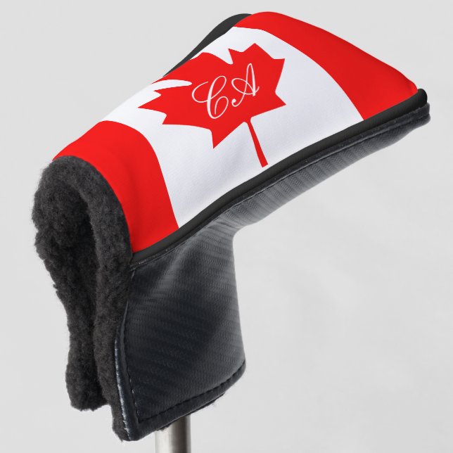 Canadian flag custom monogram golf putter cover (3/4 Front)