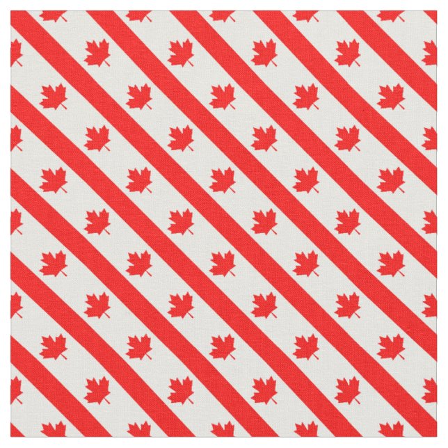 Canadian Flag Diagonal Red White Maple Leaf Fabric (Close Up)