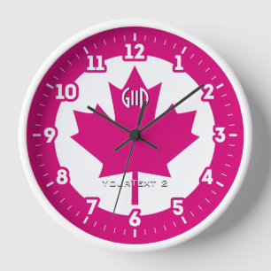 Canadian Flag Fuchsia Maple Leaf on a Clock