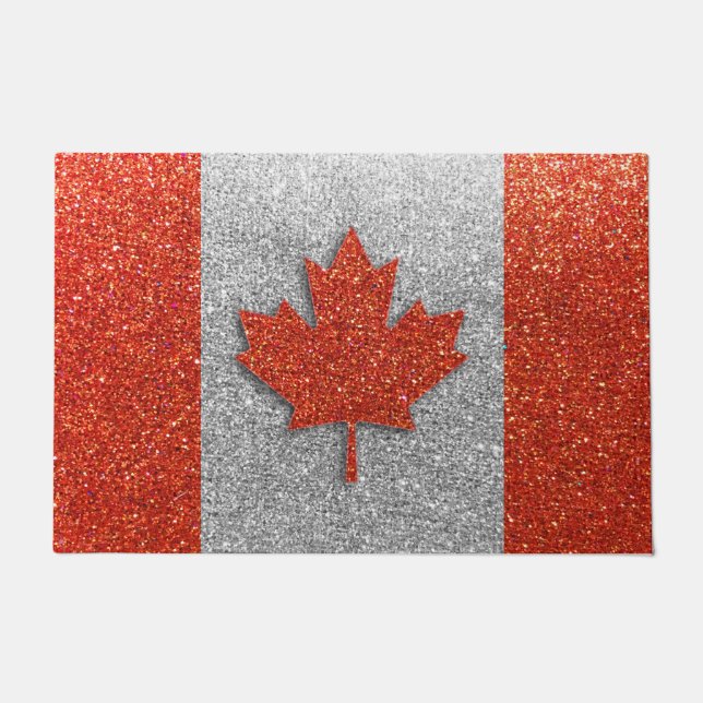 Canadian Flag Glitter Maple Leaf Canada Welcome Doormat (Front)