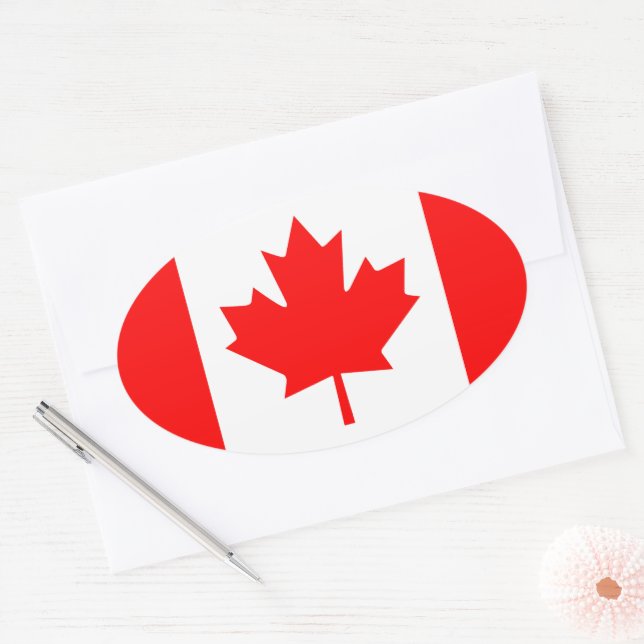 Canadian Flag Graphic Oval Sticker (Envelope)