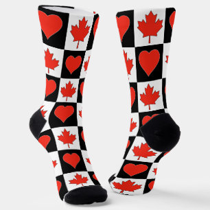 Canadian Flag Heart Pattern Fun Patriotic Canada Socks