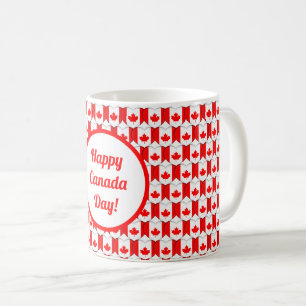 Canadian Flag Hearts Maple Leaf Pattern Canada Day Coffee Mug