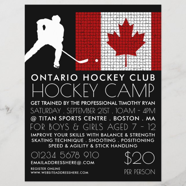 Canadian Flag, Hockey Player, Camp Advertising Flyer (Front)