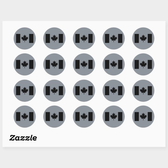 Canadian Flag in Black Style Classic Round Sticker (Sheet)