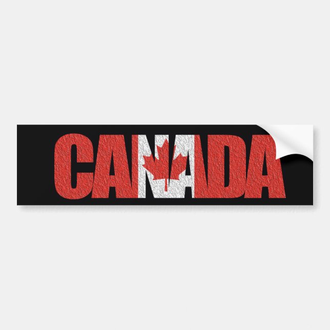 Canadian Flag In "Canada" on Black Bumper Sticker (Front)