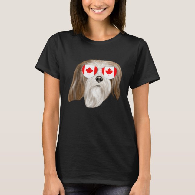 Canadian Flag Lhasa Apsos Dog Canada Pocket T-Shirt (Front)