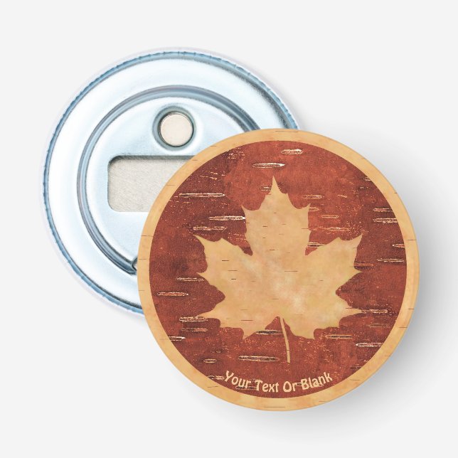 Canadian Flag On Inner Birch Bark Bottle Opener (Front)