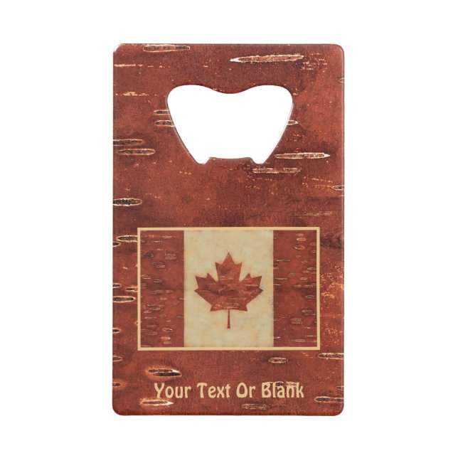 Canadian Flag On Inner Birch Bark Credit Card Bottle Opener (Front)