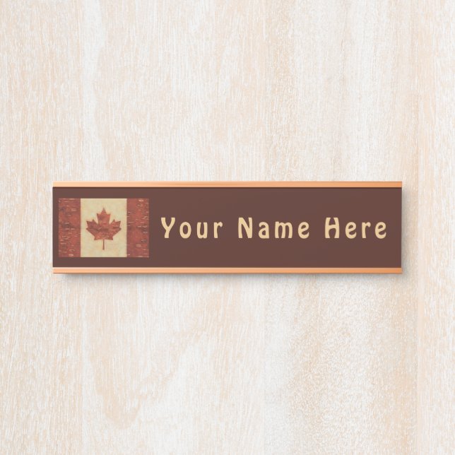 Canadian Flag On Inner Birch Bark Door Sign (Front)