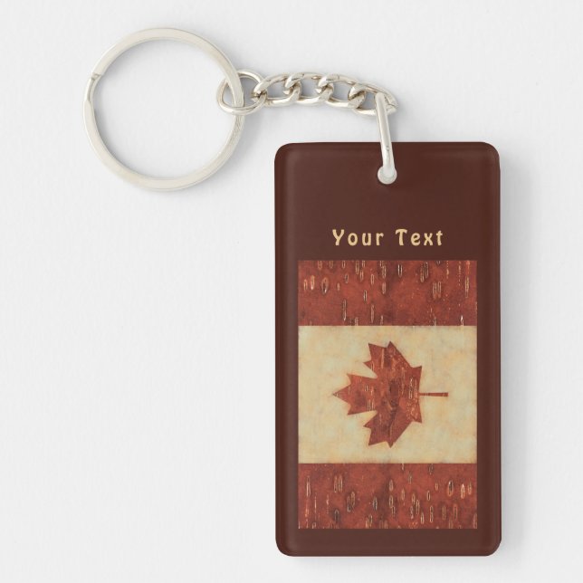 Canadian Flag On Inner Birch Bark Keychain (Front)