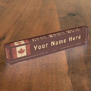 Canadian Flag On Inner Birch Bark Nameplate
