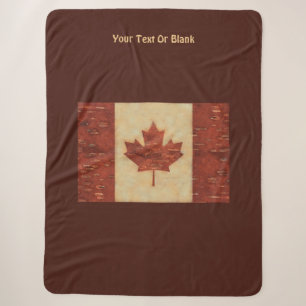 Canadian Flag On Inner Birch Bark Sherpa Blanket