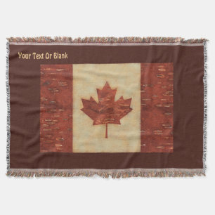 Canadian Flag On Inner Birch Bark Throw Blanket