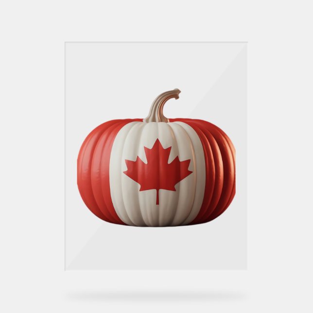 Canadian Flag Pumpkin Maple Leaf Thanksgiving Over Acrylic Sign (Front)
