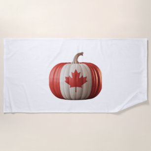 Canadian Flag Pumpkin Maple Leaf Thanksgiving Over Beach Towel