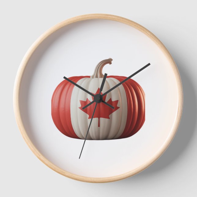 Canadian Flag Pumpkin Maple Leaf Thanksgiving Over Clock (Front)